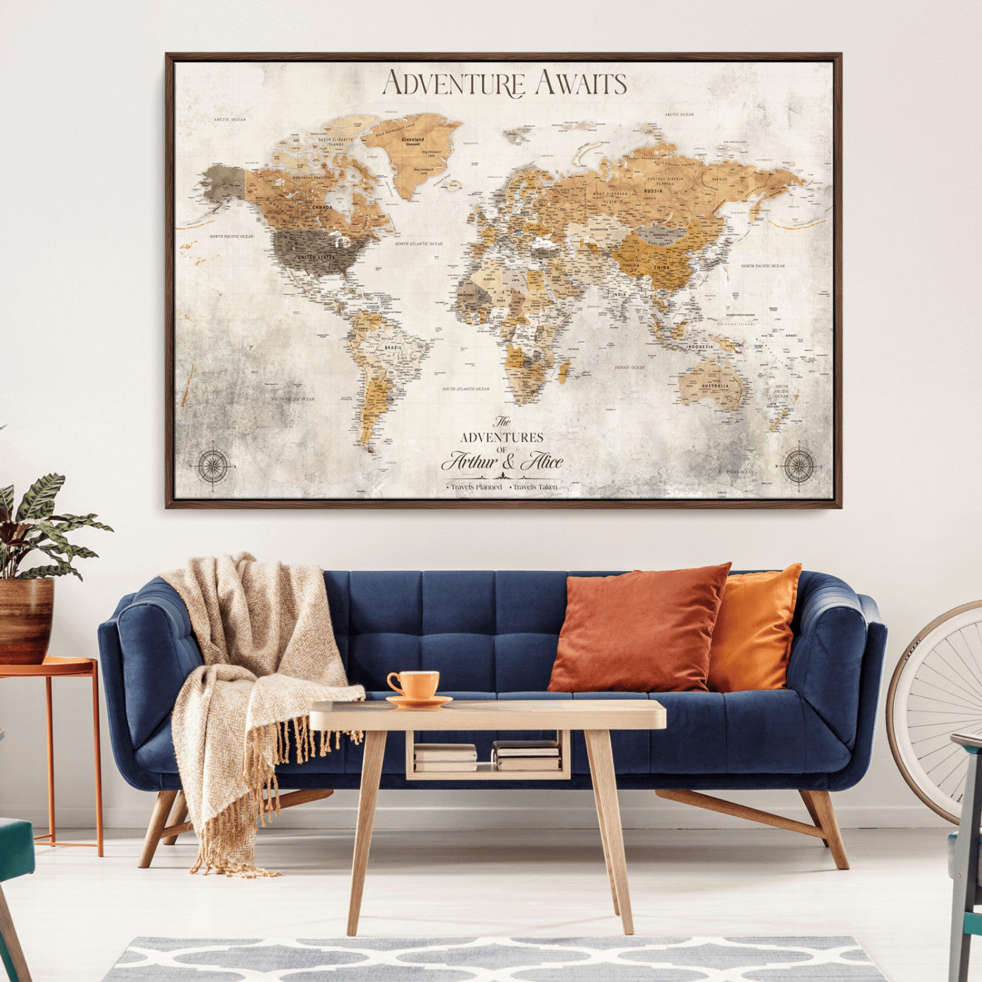 99422096-MGV-CV-30X20-Custom Push Pin World Map Wall Canvas Print – Personalized Travel Tracker with Pins – Framed Custom Quotie Canvas for Home Office Decor