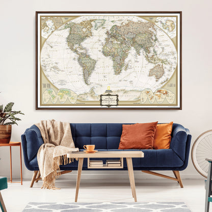 Custom Push Pin World Map Wall Art Canvas Print – Personalized National Geopraphic Map for Travel Plan – Framed Customize Animal Map for Stady Room Decor