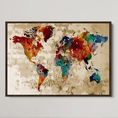 Push Pin World Map Canvas Print – Framed Wall Art for Couples to Track Their Travels – Anniversary Gift or Home Adventure Decor