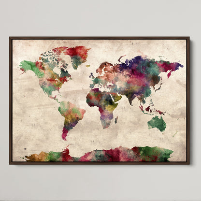 Push Pin World Map Canvas Print – Framed Wall Art for Couples to Track Their Travels – Anniversary Gift or Home Adventure Decor
