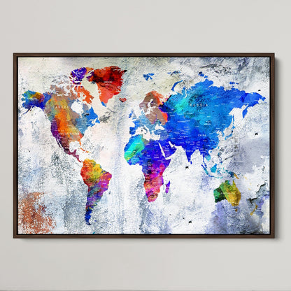Push Pin World Map Canvas Print – Framed Wall Art for Couples to Track Their Travels – Anniversary Gift or Home Adventure Decor