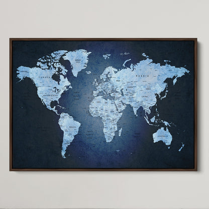 Push Pin World Map Canvas Print – Framed Wall Art for Couples to Track Their Travels – Anniversary Gift or Home Adventure Decor