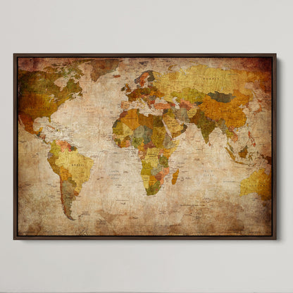 Push Pin World Map Canvas Print – Framed Wall Art for Couples to Track Their Travels – Anniversary Gift or Home Adventure Decor