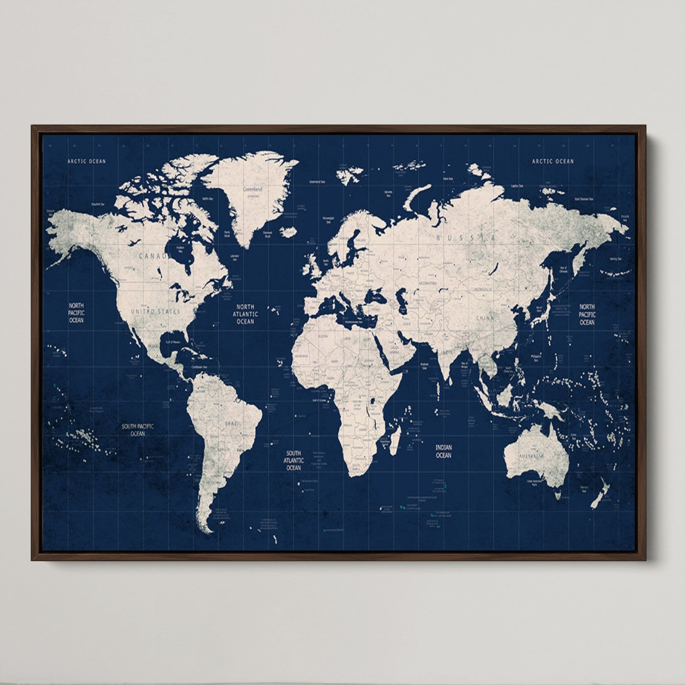 Push Pin World Map Canvas Print – Framed Wall Art for Couples to Track Their Travels – Anniversary Gift or Home Adventure Decor