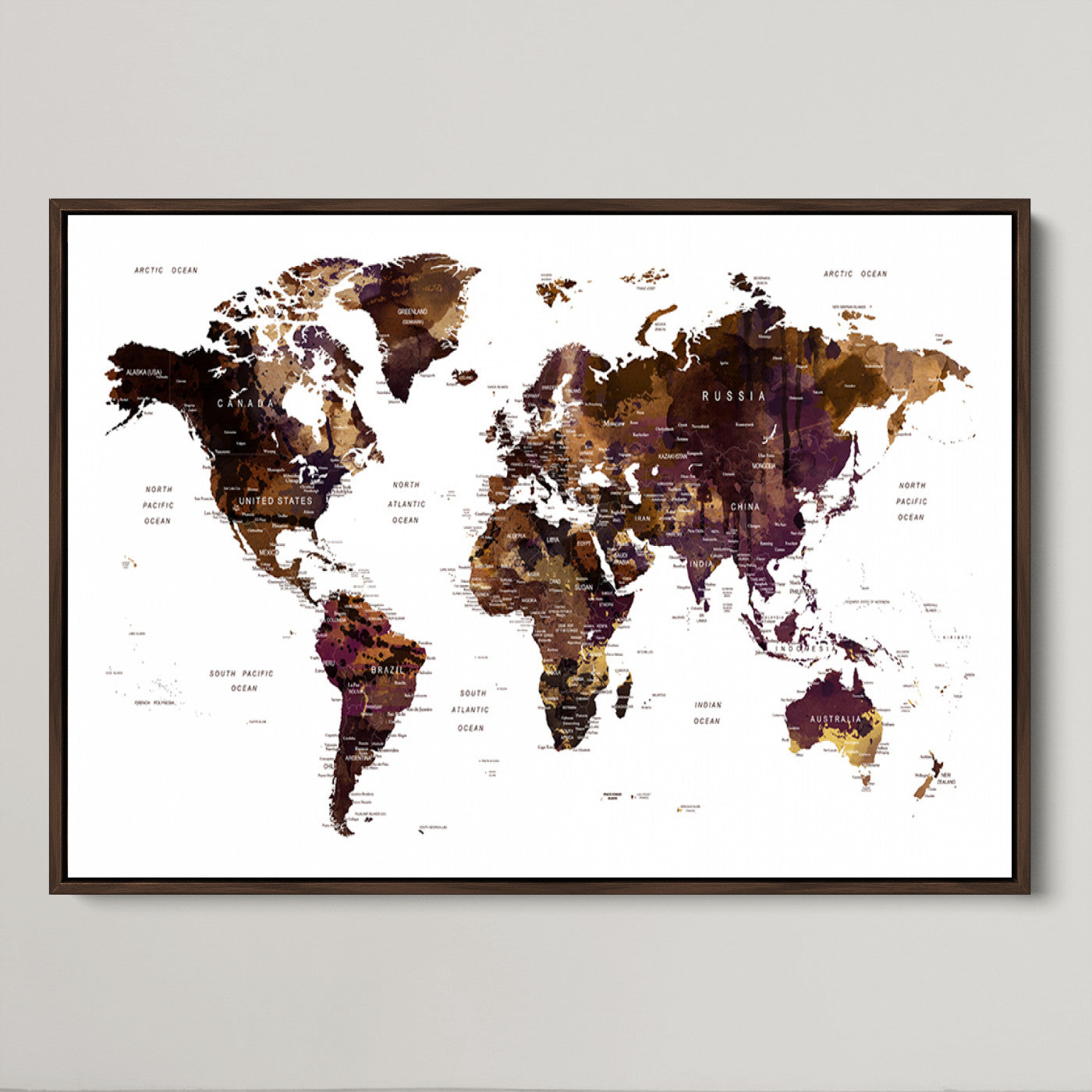 Push Pin World Map Canvas Print – Framed Wall Art for Couples to Track Their Travels – Anniversary Gift or Home Adventure Decor