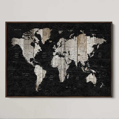 Push Pin World Map Canvas Print – Framed Wall Art for Couples to Track Their Travels – Anniversary Gift or Home Adventure Decor