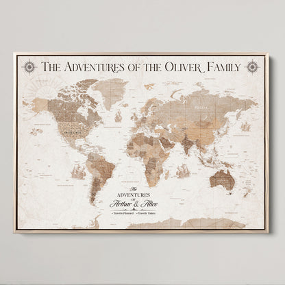 58395047-MGV-CV-36X24-Personalized Framed World Map Canvas Wall Art Print – Custom Push Pin Travel Tracker Lover - Custom World Map on Canvas