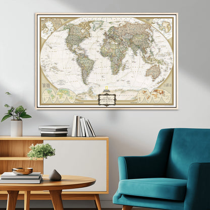 Custom Push Pin World Map Wall Art Canvas Print – Personalized National Geopraphic Map for Travel Plan – Framed Customize Animal Map for Stady Room Decor
