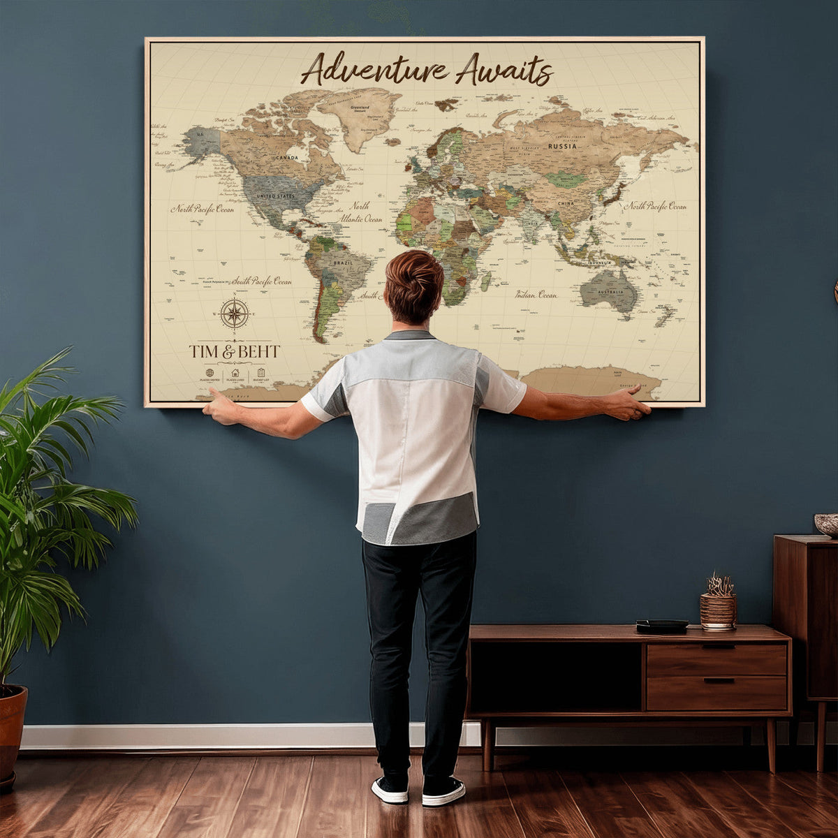 72027187-MGV-CV-36X24 - Custom Push Pin World Map Wall Art Canvas Print | Personalized Travel Tracker with Pins Map Print - NEWMAP-23