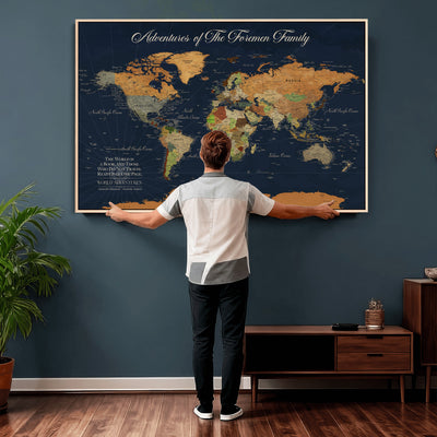 84352304-MGV-CV-36X24 - Custom Push Pin Travel Map Canvas Print, Honeymoon and Anniversary Gift, Living Room and Dining Room Decor