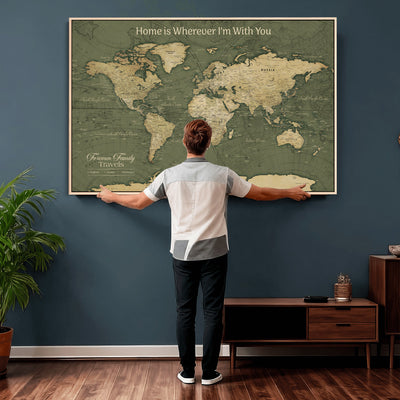 31715895-MGV-CV-36X24 - Custom Push Pin World Map Wall Art Canvas Print | Personalized Travel Tracker with Pins Framed Large for Home and Office Decor