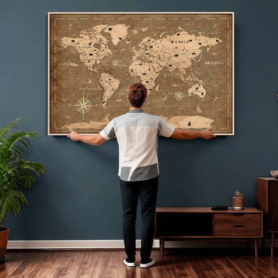 16235283-MGV-CV-36X24 - Custom World Travel Map Wall Art with Pins, Family Travel Tracker, Living Room and Bedroom Decor