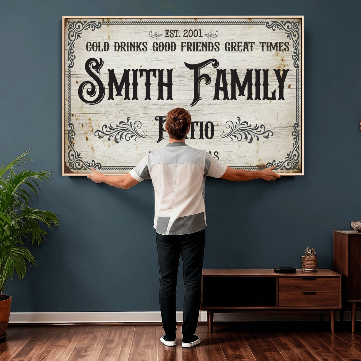 82858529-MGV-CV-36X24 - Custom Family Patio Sign Wall Art Canvas Print, Personalized Rustic Backyard Decor