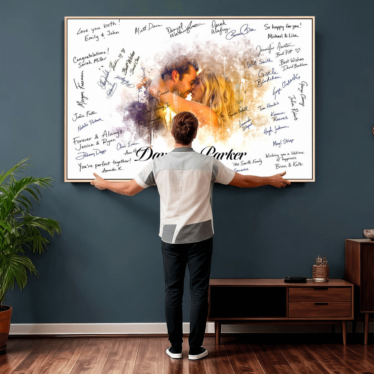 74713307-MGV-CV-36X24 - Wedding Guest Book Alternative Wall Art Canvas Print, Personalized Couple Photo Guestbook Wedding Signature Poster, Custom Couple Photo Guestbook Canvas, Bridal Shower Reception Decor
