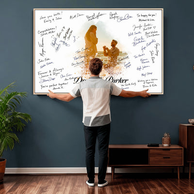 75692697-MGV-CV-36X24 - Wedding Guest Book Alternative Wall Art Canvas Print, Personalized Couple Photo Guestbook Wedding Signature Poster, Custom Couple Photo Guestbook Canvas, Bridal Shower Reception Decor