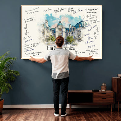 92760374-MGV-CV-36X24 - Wedding Guest Book Alternative Wall Art Canvas Print, Personalized Couple Photo Guestbook Wedding Signature Poster, Custom Couple Photo Guestbook Canvas