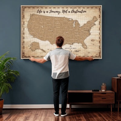 19102499-MGV-CV-36X24 - Personalized USA Push Pin Travel Map, Custom United States Map, Push Pin Map, USA Bucket List Map, Anniversary Gift | Couple Travel Map Wall Art