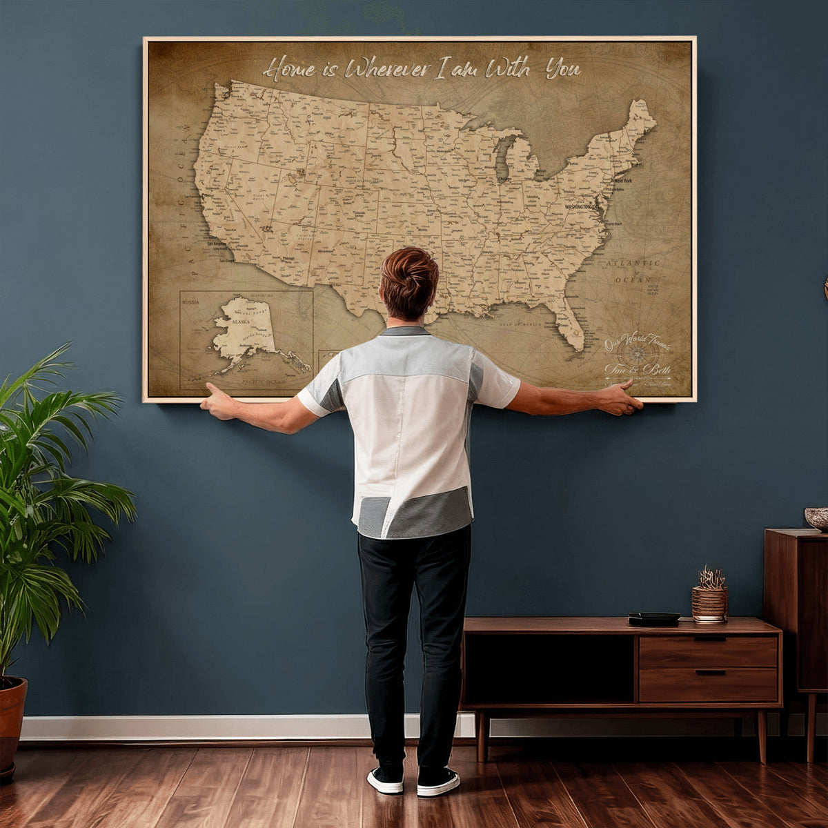 21454917-MGV-CV-36X24 - Personalized USA Push Pin Travel Map, Custom United States Map, Push Pin Map, USA Bucket List Map, Anniversary Gift | Couple Travel Map Wall Art