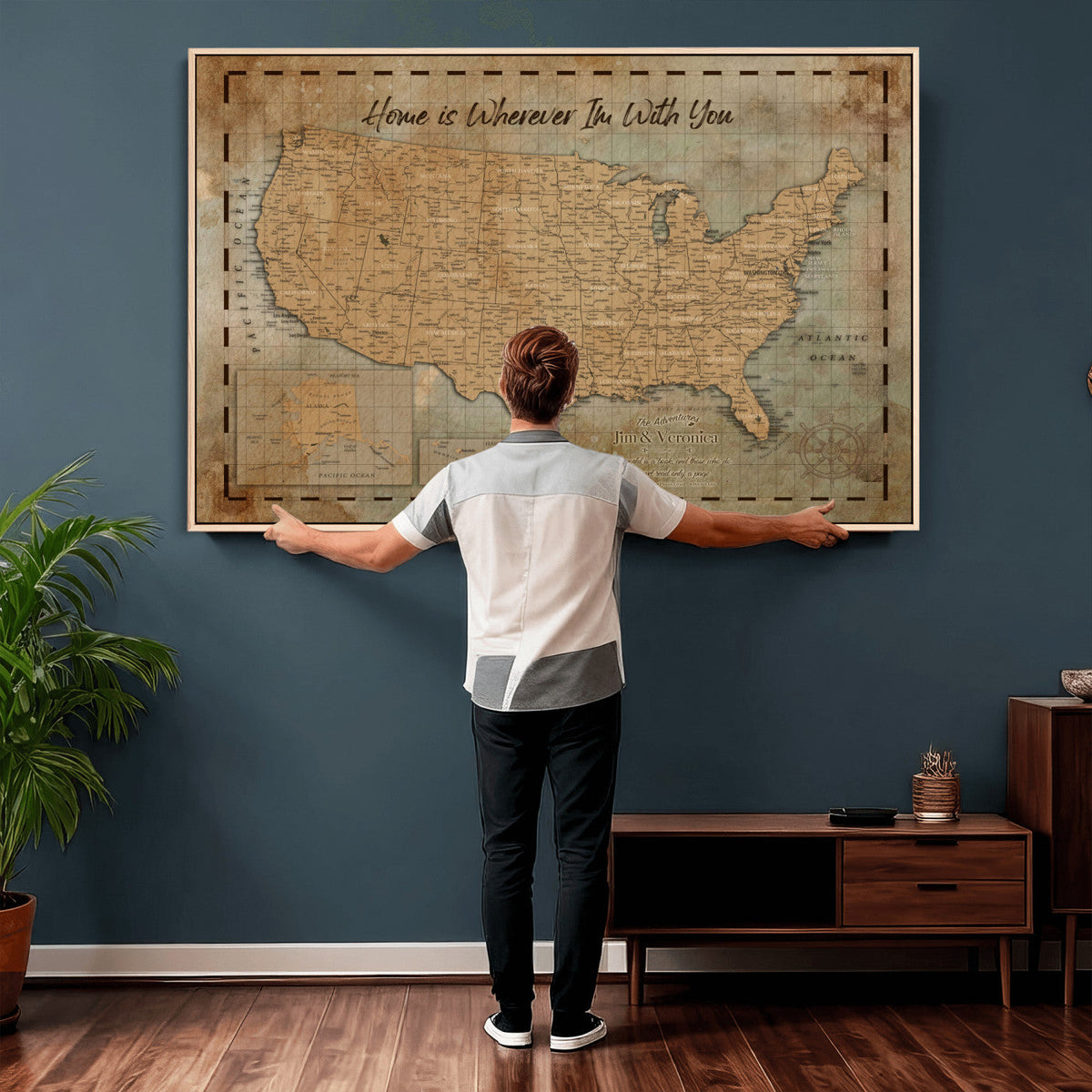 87620242-MGV-CV-36X24 - Personalized USA Push Pin Travel Map Wall Art Canvas Print | Custom United States Map | Push Pin Map - USA Bucket List Map