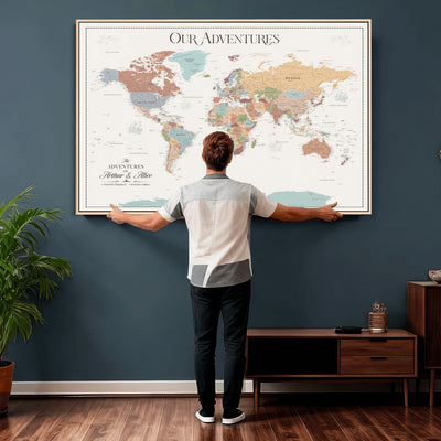 NEWMAP-4-MGV-CV-36X24 - Push Pin Customize World Map with Pins Board Wall Art Canvas Print