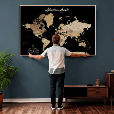 88415067-MGV-CV-36X24 - Custom Push Pin World Map Canvas Print | Personalized Travel Map Wall Art