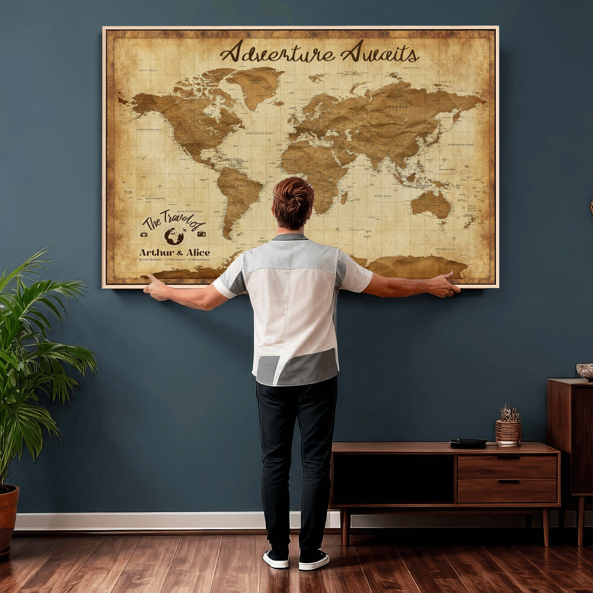 43427501-MGV-CV-36X24 - Custom Push Pin World Map Canvas Print | Personalized Travel Map Wall Art