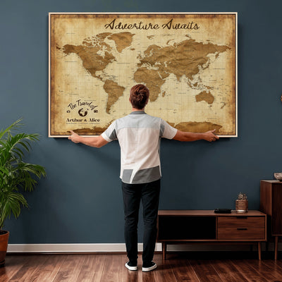 43427501-MGV-CV-36X24 - Custom Push Pin World Map Canvas Print | Personalized Travel Map Wall Art