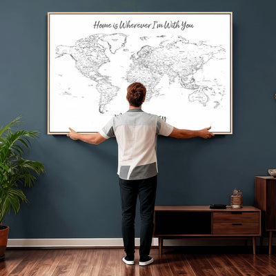 84721465-MGV-CV-36X24 - Custom Push Pin World Map Canvas Print | Personalized Travel Map Wall Art