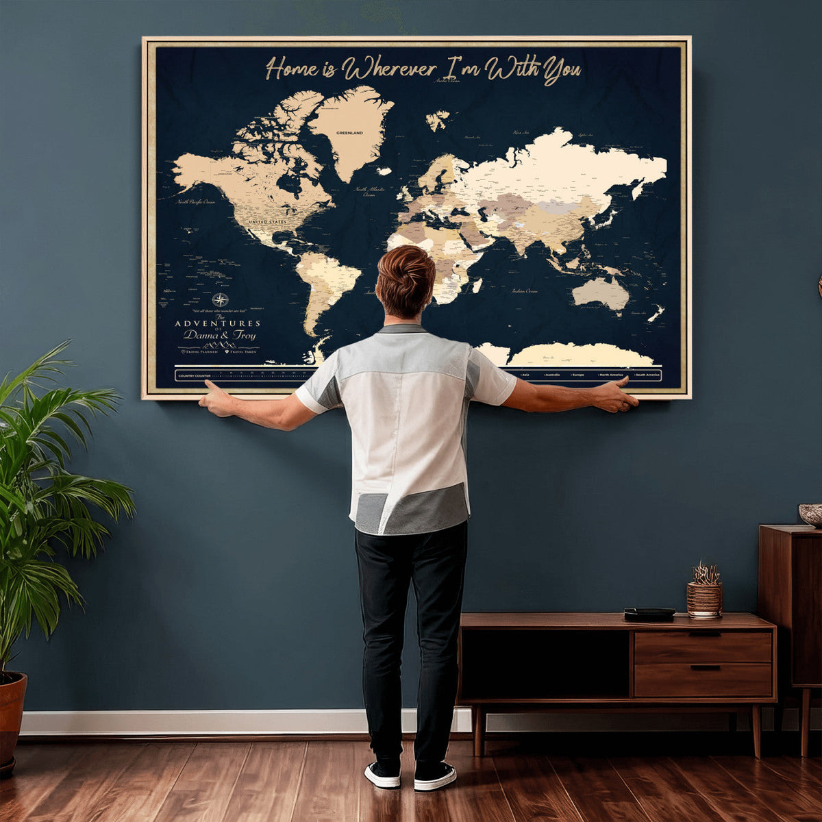 29990805-MGV-CV-36X24 - Custom Push Pin World Map Canvas Print | Personalized Travel Map Wall Art