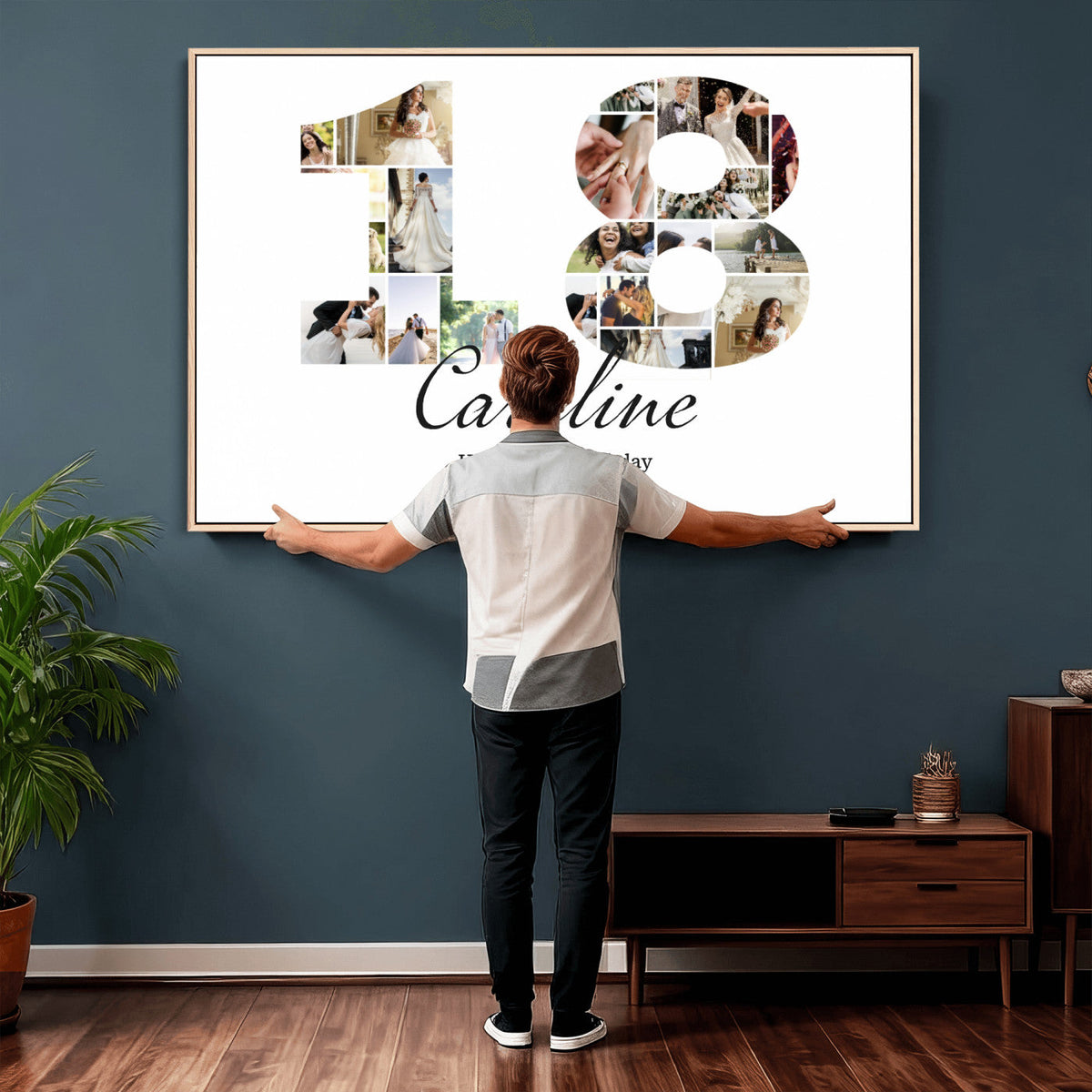 CSTM914DD-MGV-CV-36X24 - Number Photo Mosaic Canvas Print – Personalized Birthday Number Made of Your Photos