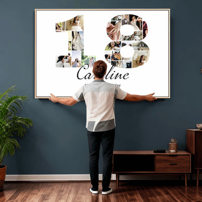 CSTM914DD-MGV-CV-36X24 - Number Photo Mosaic Canvas Print – Personalized Birthday Number Made of Your Photos