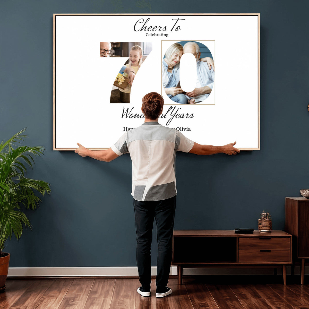 CSTM914DEDE-MGV-CV-36X24 - Number with Photo Canvas Print – Personalized Birthday Number Wall Art