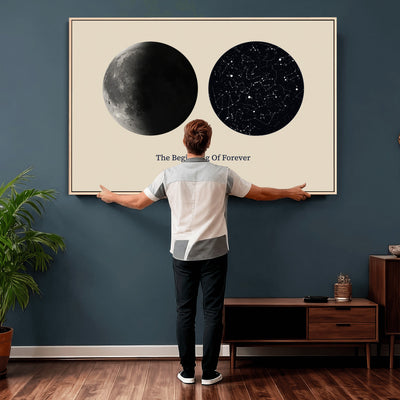 CSTM914LIRIKD-MGV-CV-36X24 - Moon and Stars Canvas Print – Personalized Moon Phase and Star Map Wall Art