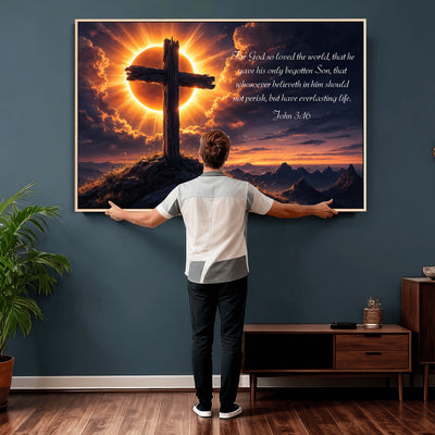 PatioSign02JSS-MGV-CV-36X24 - Custom Bible Verse Cross Canvas, Personalized Christian Wall Art