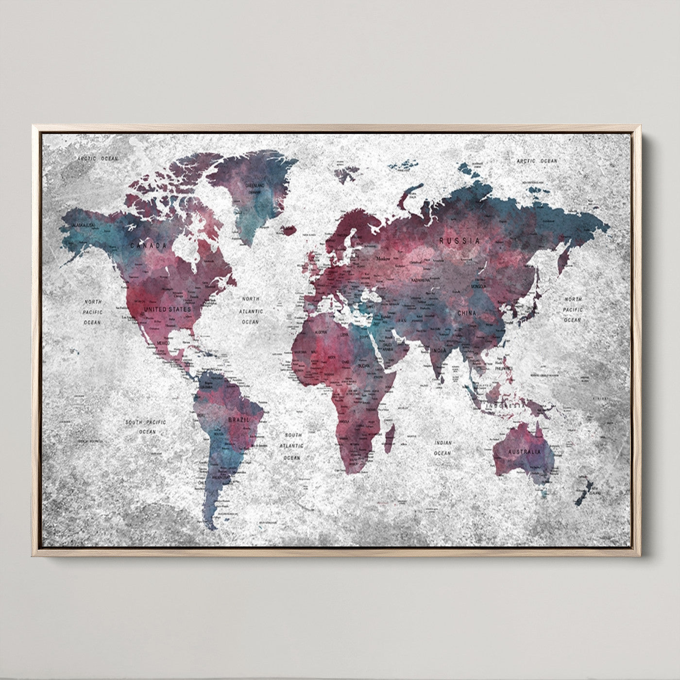 Push Pin World Map Canvas Print – Framed Wall Art for Couples to Track Their Travels – Anniversary Gift or Home Adventure Decor