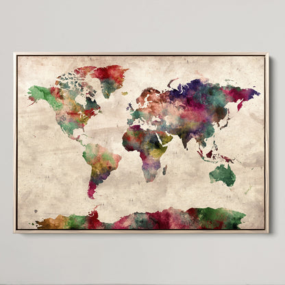 Push Pin World Map Canvas Print – Framed Wall Art for Couples to Track Their Travels – Anniversary Gift or Home Adventure Decor