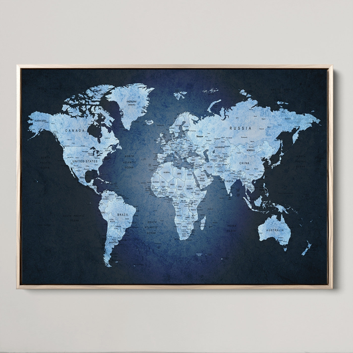 Push Pin World Map Canvas Print – Framed Wall Art for Couples to Track Their Travels – Anniversary Gift or Home Adventure Decor