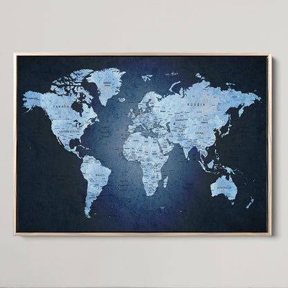 Push Pin World Map Canvas Print – Framed Wall Art for Couples to Track Their Travels – Anniversary Gift or Home Adventure Decor