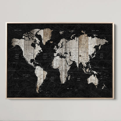 89998-MGV-FC-36X24_Natural-Push Pin World Map Canvas Print – Framed Wall Art for Couples to Track Their Travels – Anniversary Gift or Home Adventure Decor