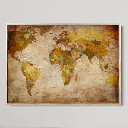 Push Pin World Map Canvas Print – Framed Wall Art for Couples to Track Their Travels – Anniversary Gift or Home Adventure Decor