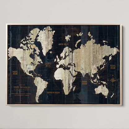 Push Pin World Map Canvas Print – Framed Wall Art for Couples to Track Their Travels – Anniversary Gift or Home Adventure Decor