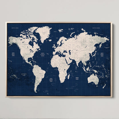 Push Pin World Map Canvas Print – Framed Wall Art for Couples to Track Their Travels – Anniversary Gift or Home Adventure Decor