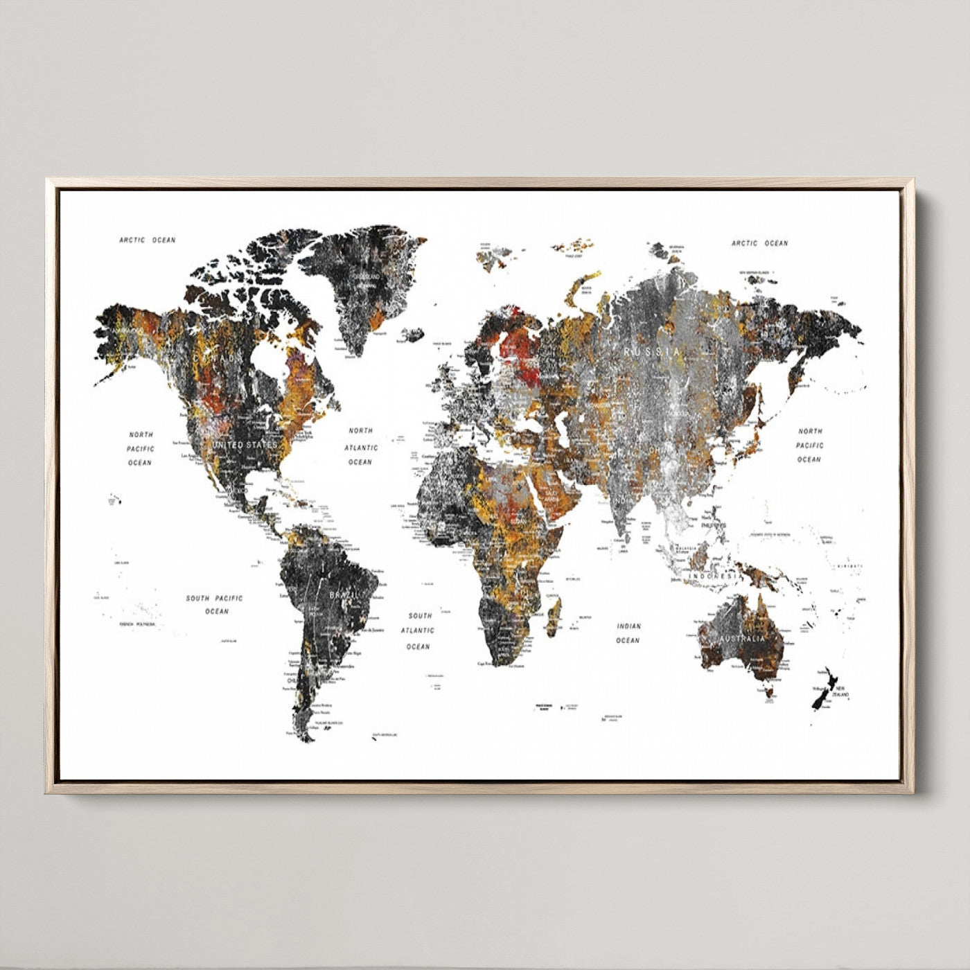 Push Pin World Map Canvas Print – Framed Wall Art for Couples to Track Their Travels – Anniversary Gift or Home Adventure Decor