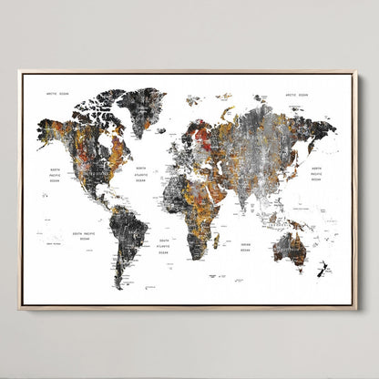 Push Pin World Map Canvas Print – Framed Wall Art for Couples to Track Their Travels – Anniversary Gift or Home Adventure Decor