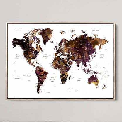 Push Pin World Map Canvas Print – Framed Wall Art for Couples to Track Their Travels – Anniversary Gift or Home Adventure Decor