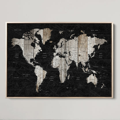 Push Pin World Map Canvas Print – Framed Wall Art for Couples to Track Their Travels – Anniversary Gift or Home Adventure Decor