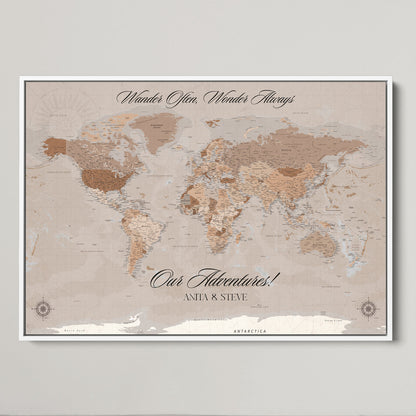 95243244-MGV-CV-36X24-Custom Push Pin World Map Wall Canvas Print – Personalized Map for Travel Lovers - Large Personalized Gift for Home Office Decor