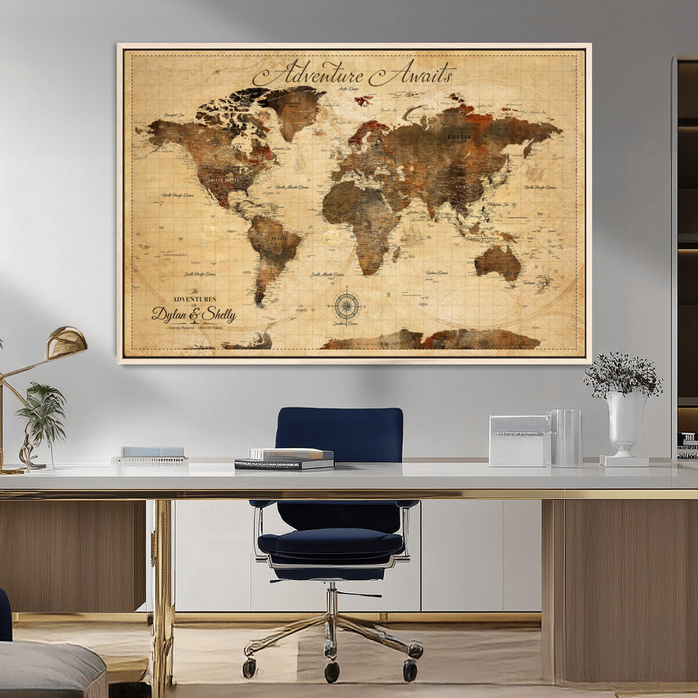 57497711-MGV-CV-36X24-Personalized World Map Canvas Print - Customizable Push Pin Framed World Map Print on Canvas - Custom Quote on Map Print
