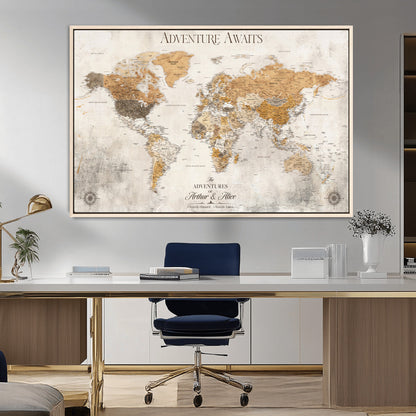 99422096-MGV-CV-30X20-Custom Push Pin World Map Wall Canvas Print – Personalized Travel Tracker with Pins – Framed Custom Quotie Canvas for Home Office Decor