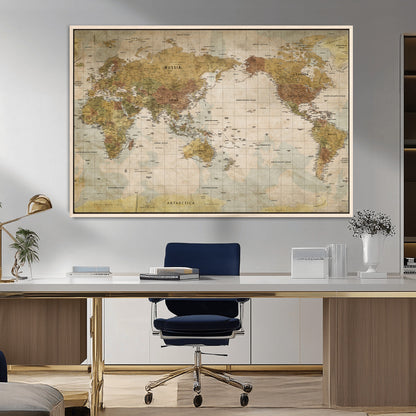 73306535-MGV-FC-36X24_Natural-Custom Push Pin World Map Wall Canvas Print – Personalized Travel Tracker for Anniversy Gift – Framed Custom Quotie Canvas for Home Office Decor